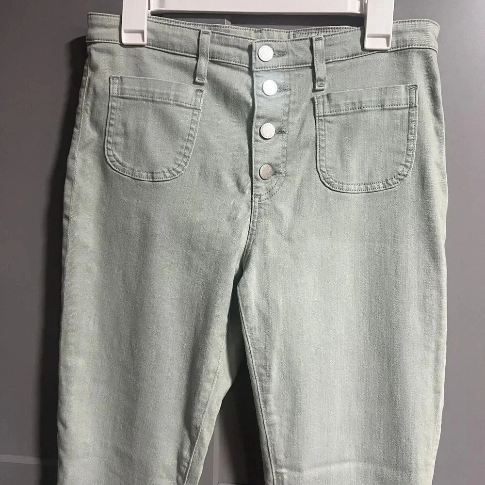 Anthropologie AG Vintage Stevie Ankle Button Up Slim Straight Jeans Green 32R - Picture 2 of 9